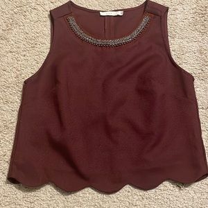 Lush scalloped burgundy top